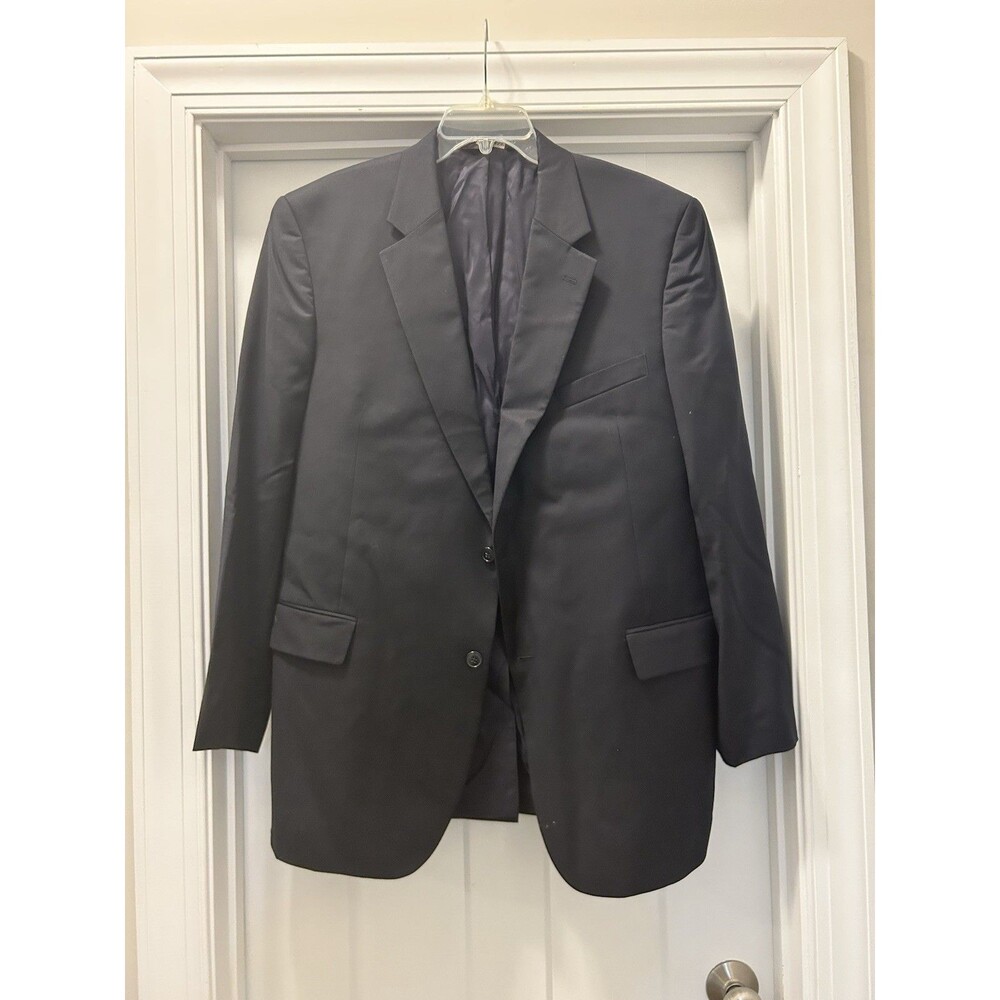 Jos A Bank Blazer Size 46L Solid Navy Blue 100% Wool Sport Coat Jacket Traveler